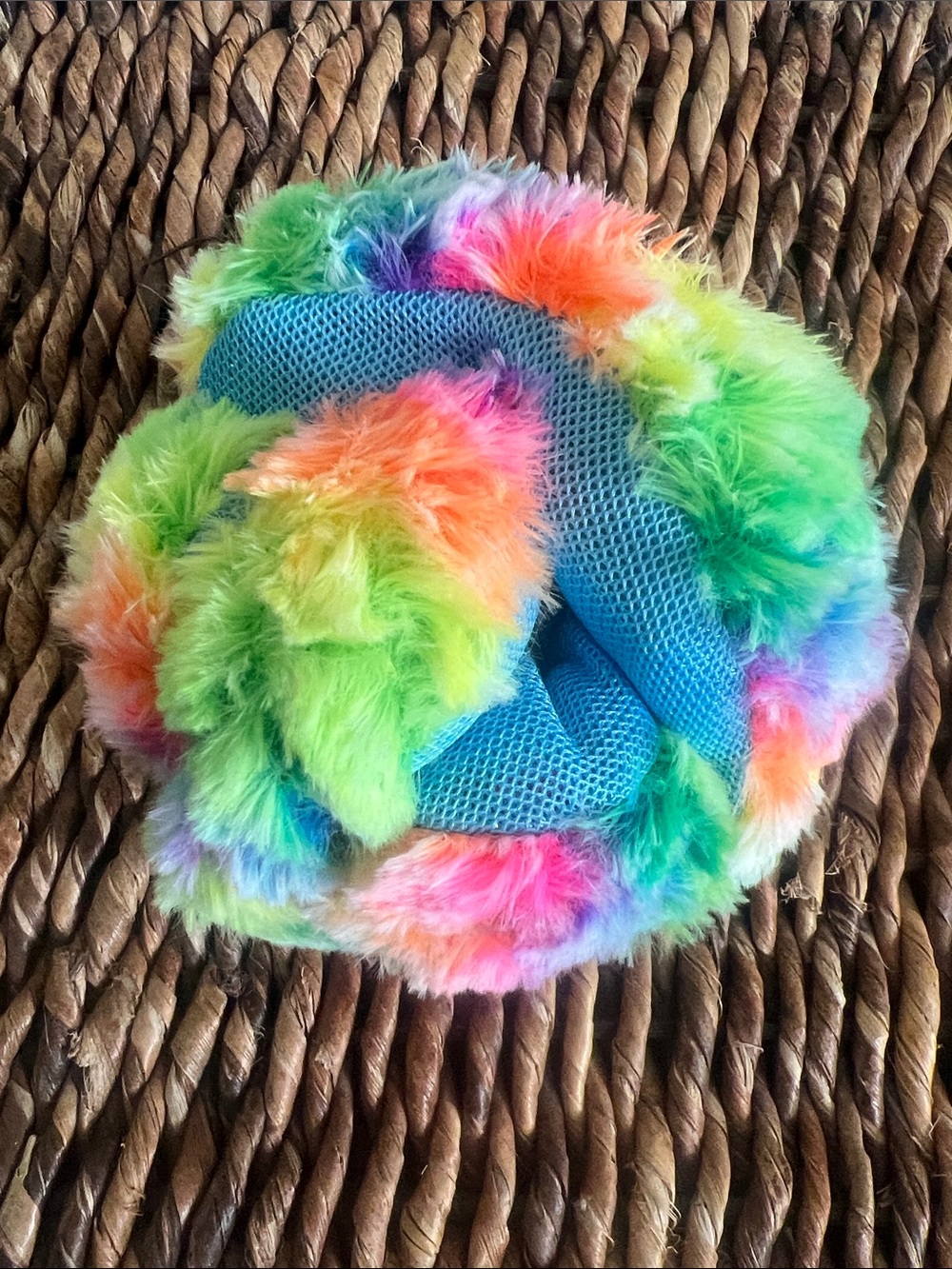 Plush Rainbow Fur Dog Toy Ball - Multicolor